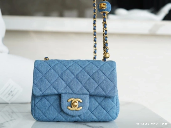 Hyper Peter Crush Pearl CHANEL Flap Mini Blue Denim Quilted 0707